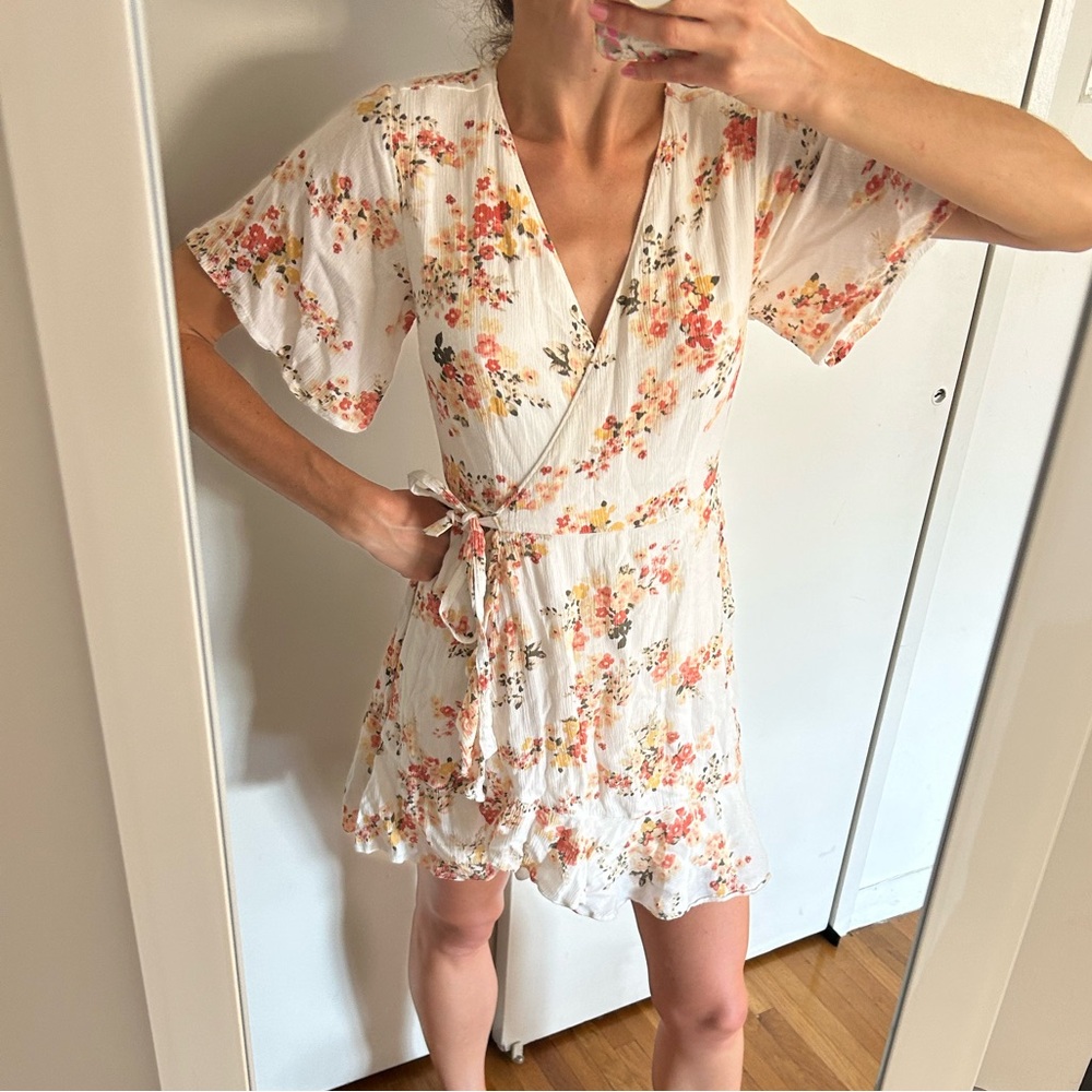 Abercrombie & Fitch Floral Wrap Mini Dress - White and Pink